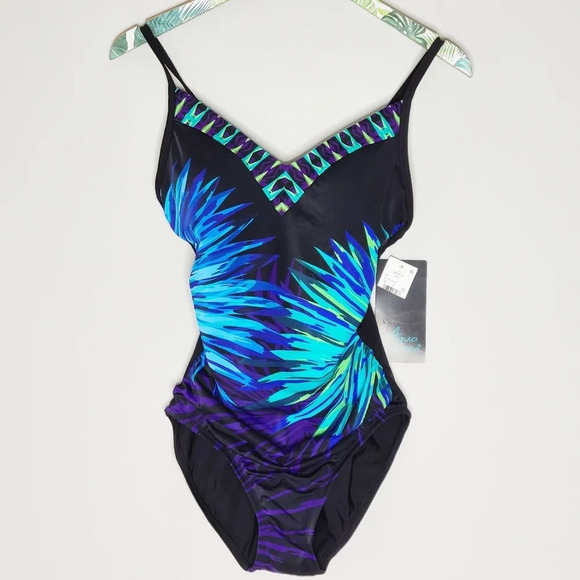 NWT Aqua Green One Piece Swimsuit M - Picture 2 of 6